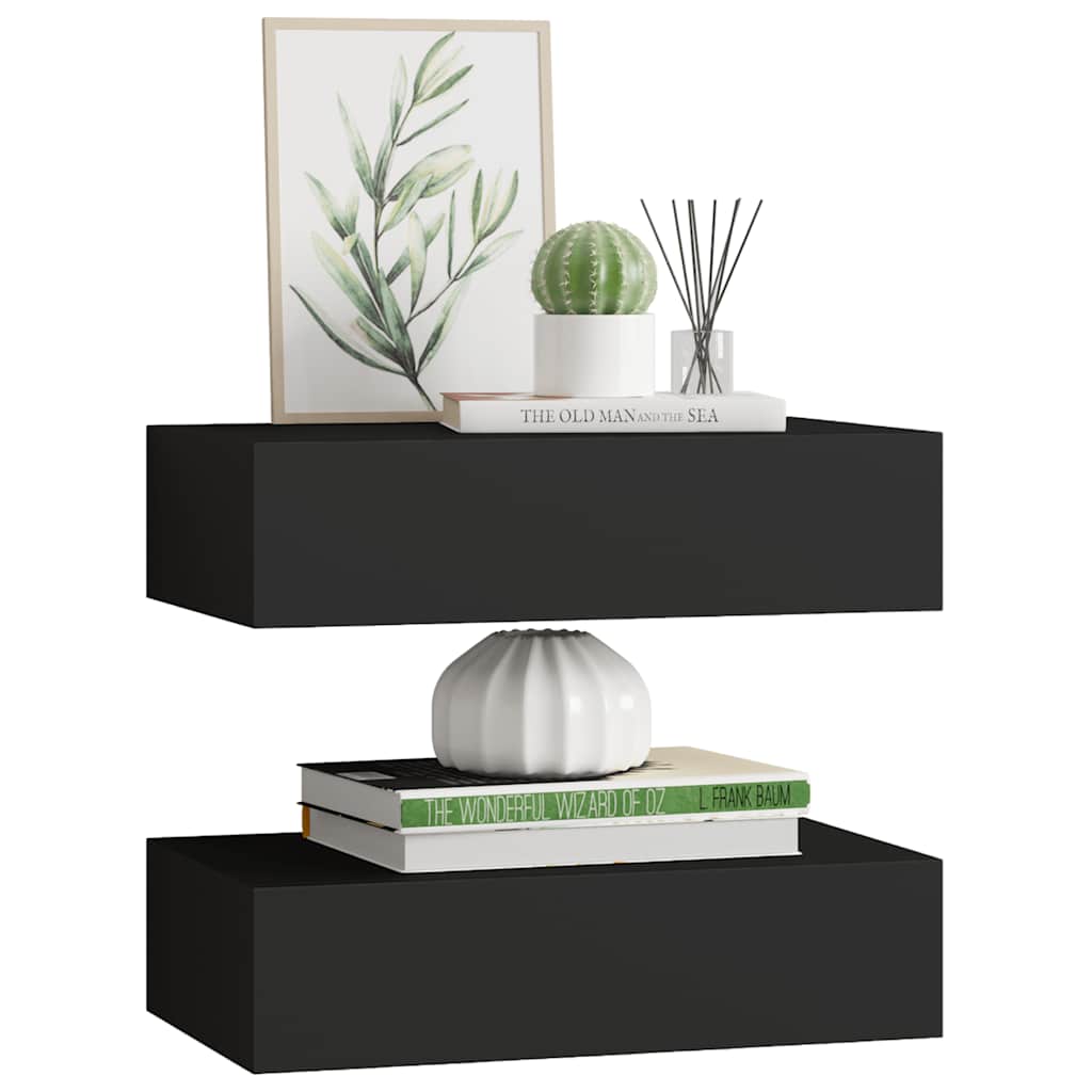 Étagères à tiroirs murales 2 pcs noir 40x23,5x10 cm MDF