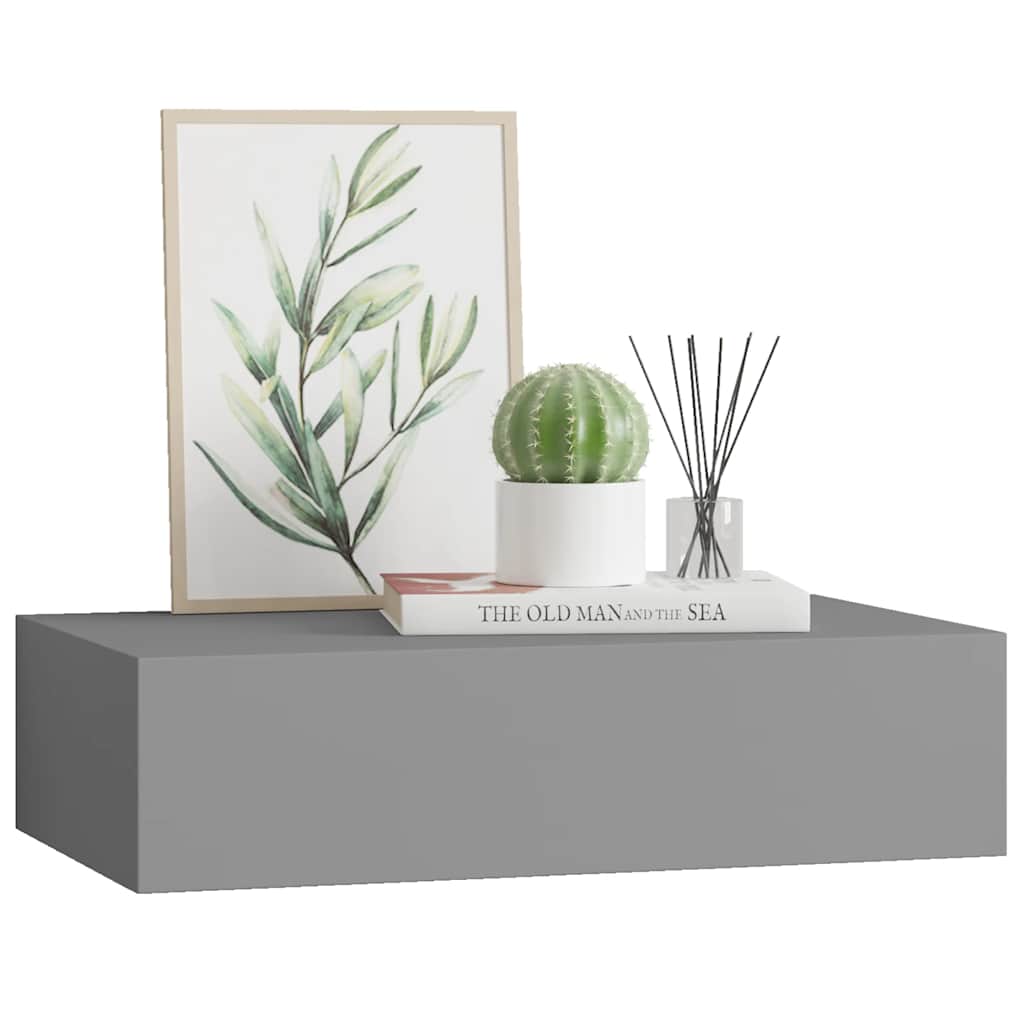 Étagère à tiroir murale gris 40x23,5x10 cm MDF