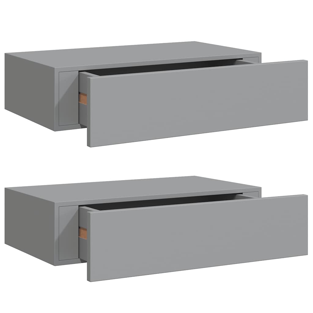 Étagères à tiroirs murales 2 pcs gris 40x23,5x10 cm MDF