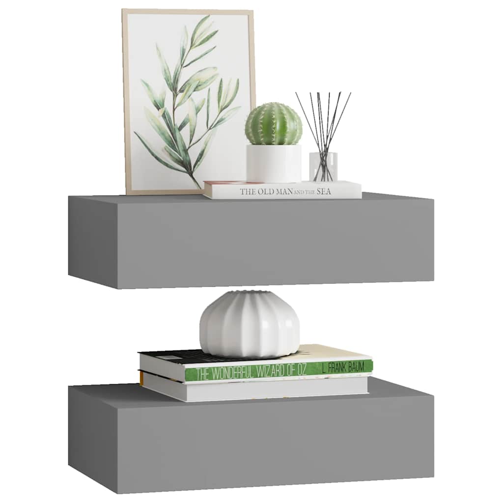 Étagères à tiroirs murales 2 pcs gris 40x23,5x10 cm MDF