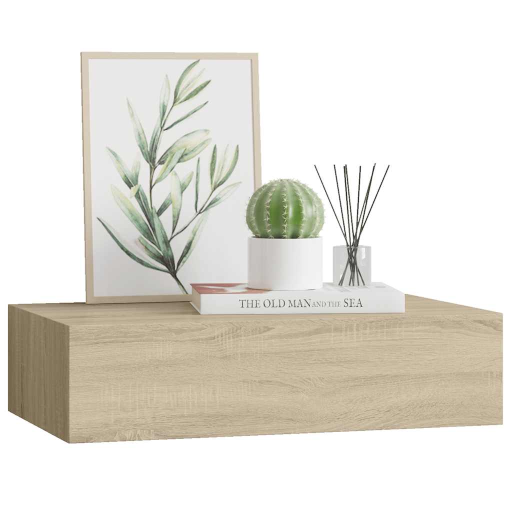 Étagère à tiroir murale chêne 40x23,5x10 cm MDF