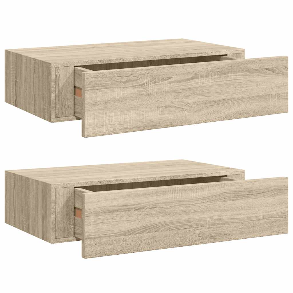 Étagères à tiroirs murales 2 pcs chêne 40x23,5x10 cm MDF
