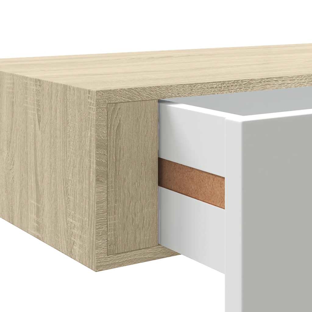 Étagère à tiroir murale chêne et blanc 40x23,5x10 cm MDF