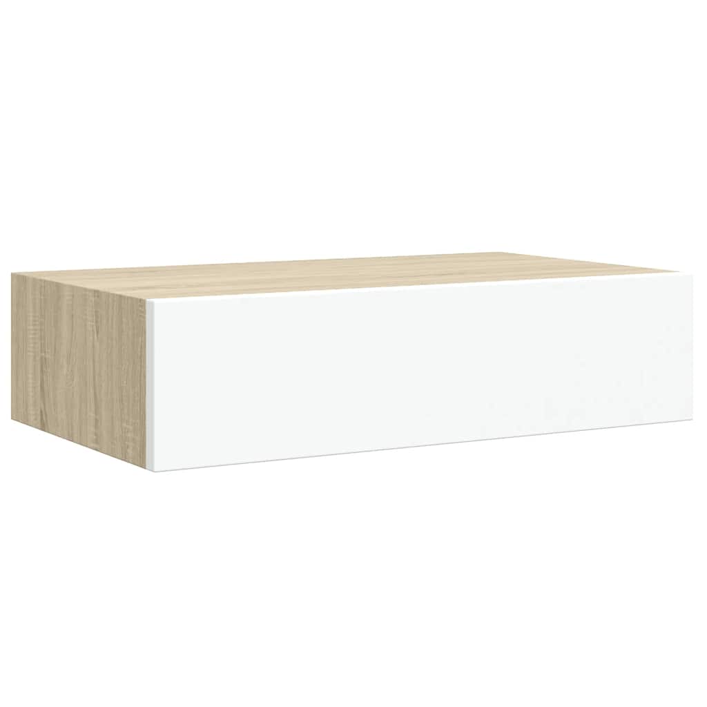 Étagères à tiroir murales 2 pcs Chêne et blanc 40x23,5x10cm MDF