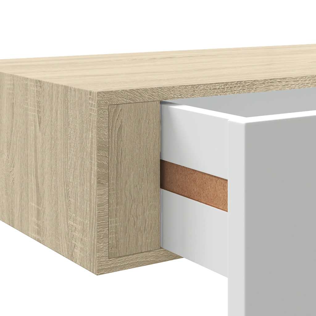 Étagères à tiroir murales 2 pcs Chêne et blanc 40x23,5x10cm MDF