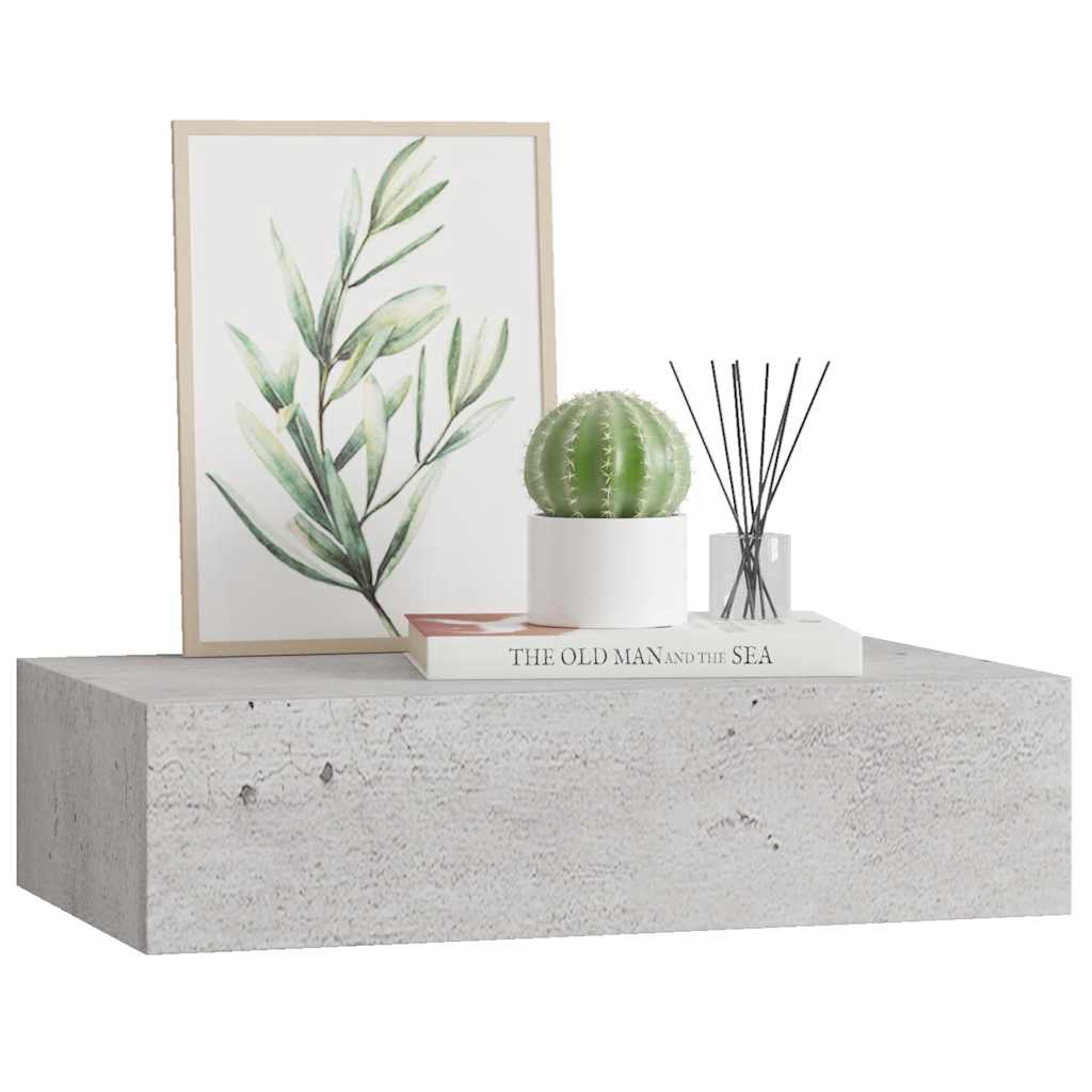 Étagère à tiroir murale Gris béton 40x23,5x10 cm MDF