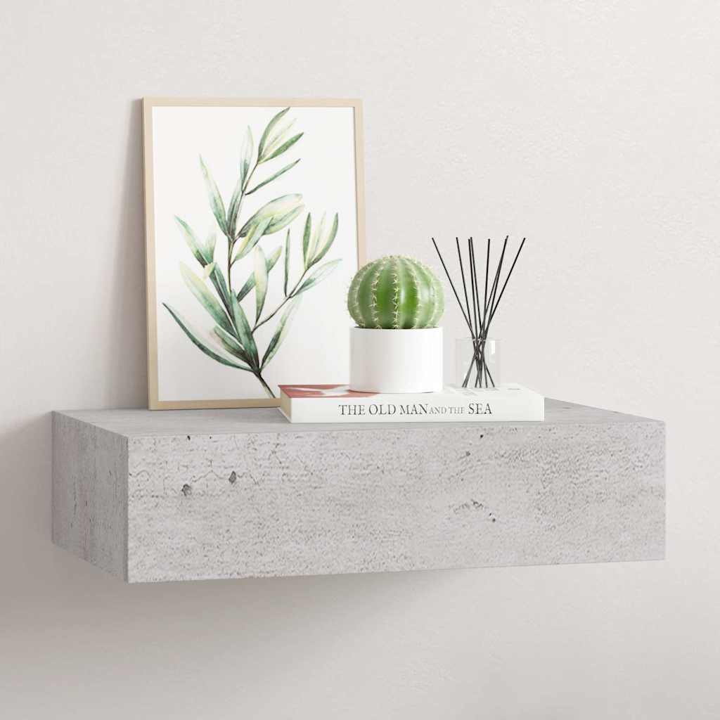 Étagère à tiroir murale Gris béton 40x23,5x10 cm MDF