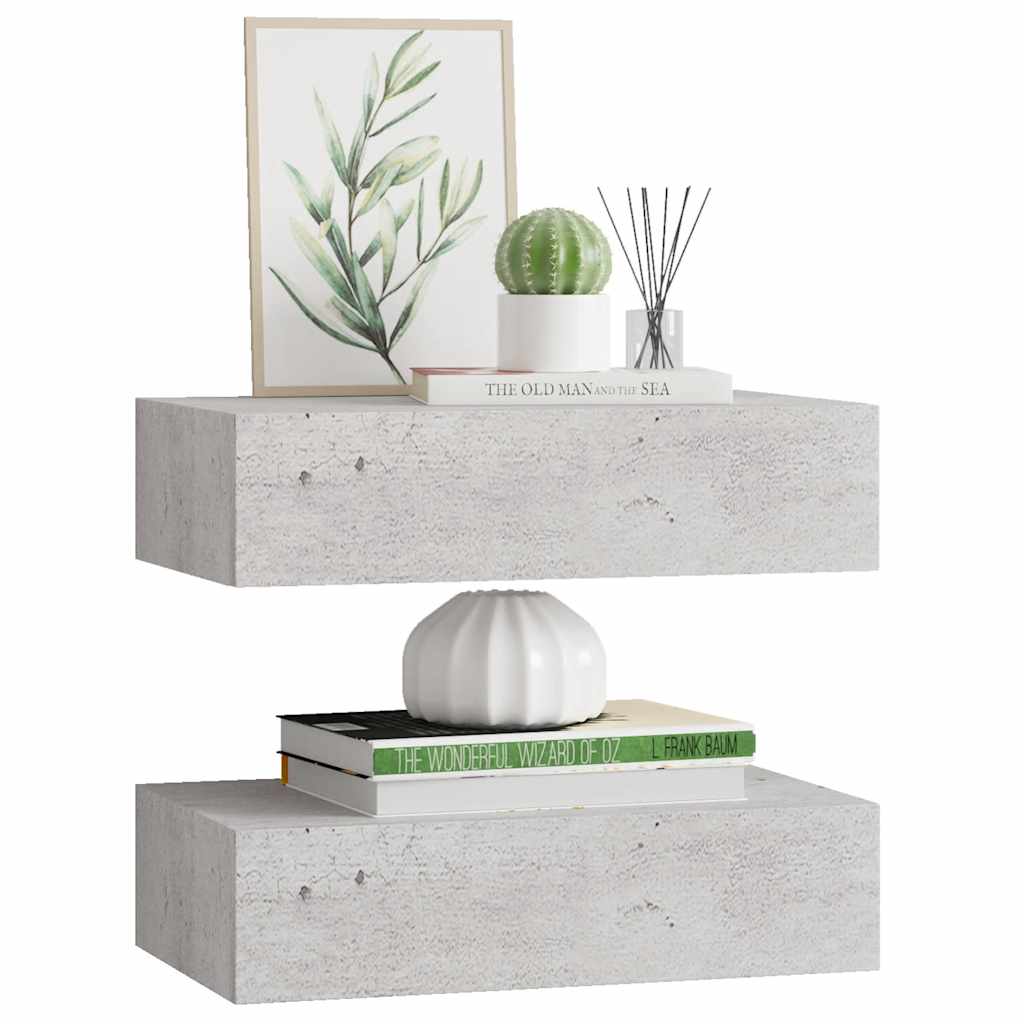 Étagères à tiroir murales 2 pcs Gris béton 40x23,5x10 cm MDF