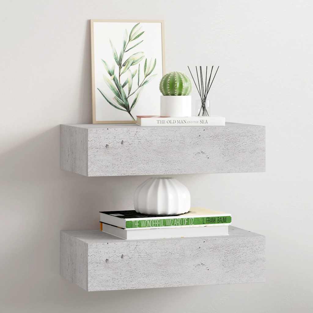 Étagères à tiroir murales 2 pcs Gris béton 40x23,5x10 cm MDF