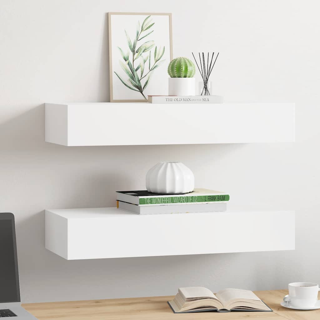 Étagères à tiroirs murales 2 pcs Blanc 60x23,5x10 cm MDF