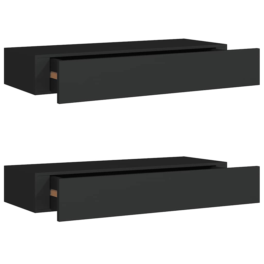 Étagères à tiroirs murales 2 pcs Noir 60x23,5x10 cm MDF