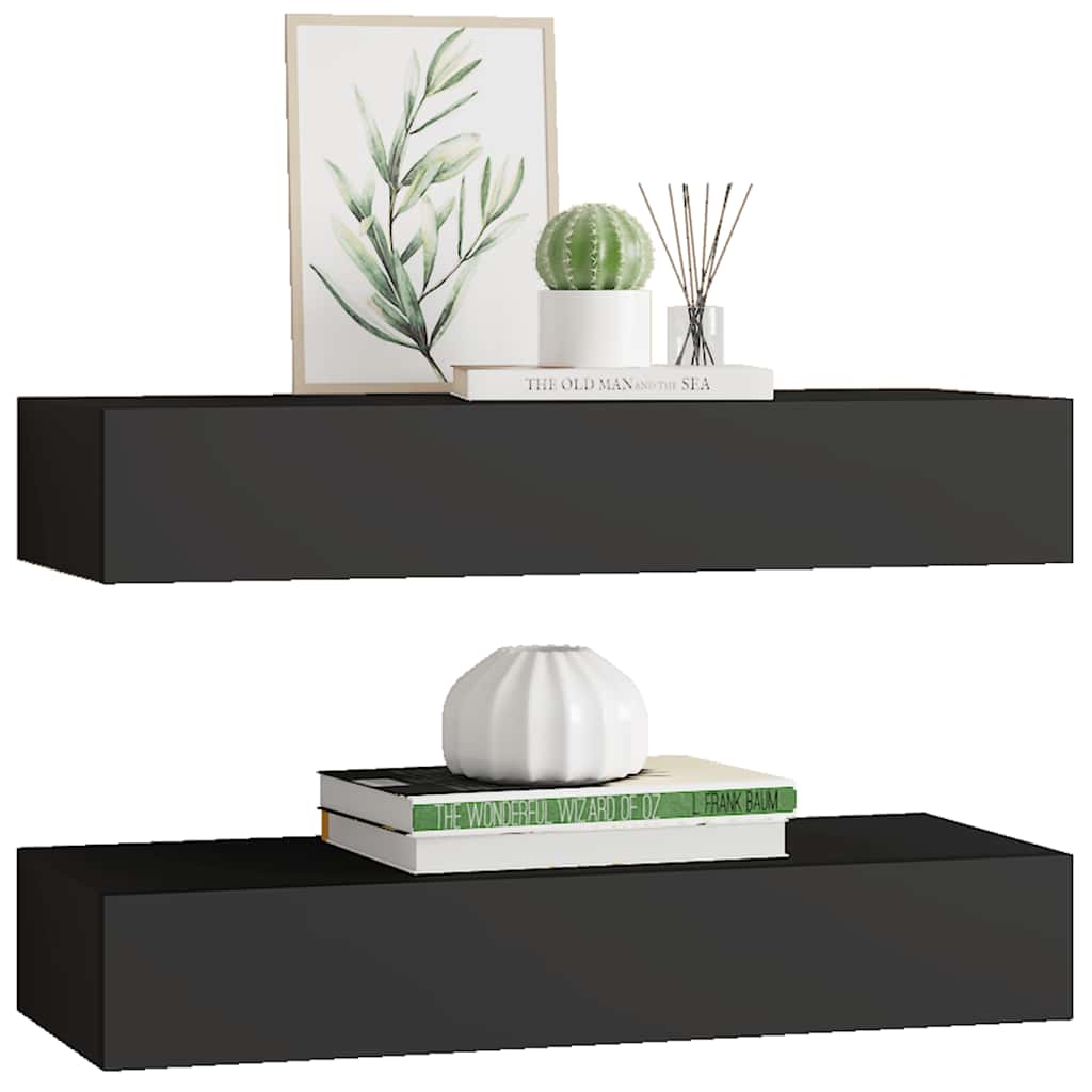 Étagères à tiroirs murales 2 pcs Noir 60x23,5x10 cm MDF