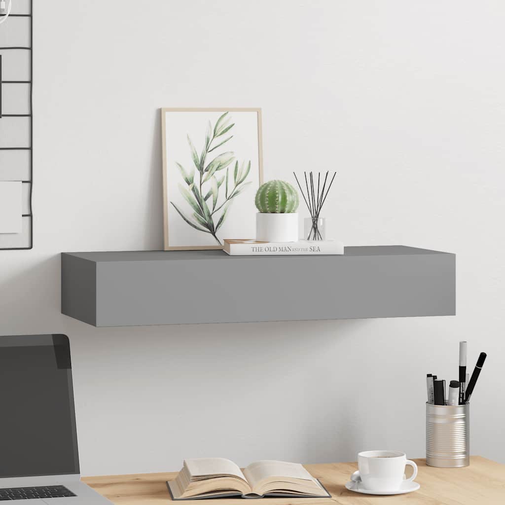 Étagère à tiroir murale Gris 60x23,5x10 cm MDF