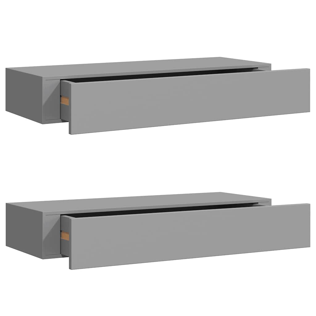 Étagères à tiroirs murales 2 pcs gris 60x23,5x10 cm MDF