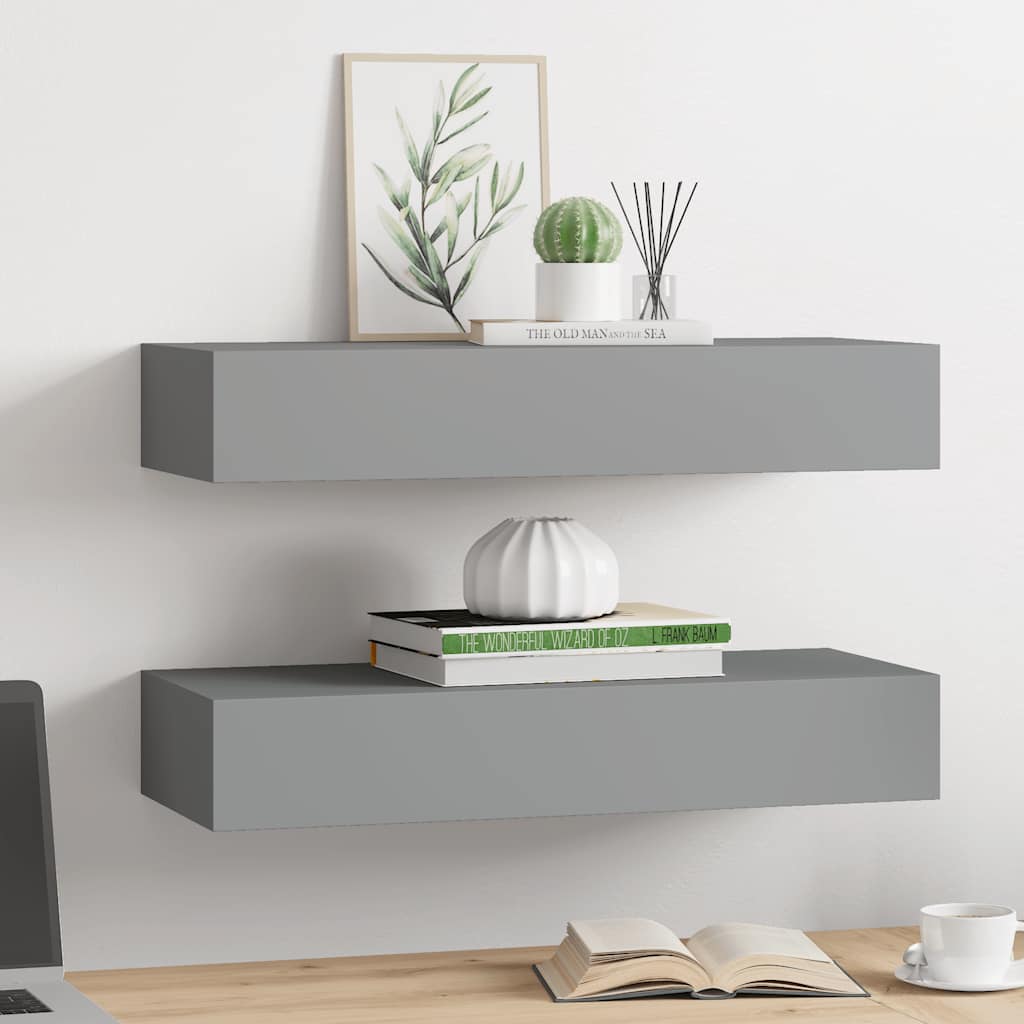 Étagères à tiroirs murales 2 pcs gris 60x23,5x10 cm MDF