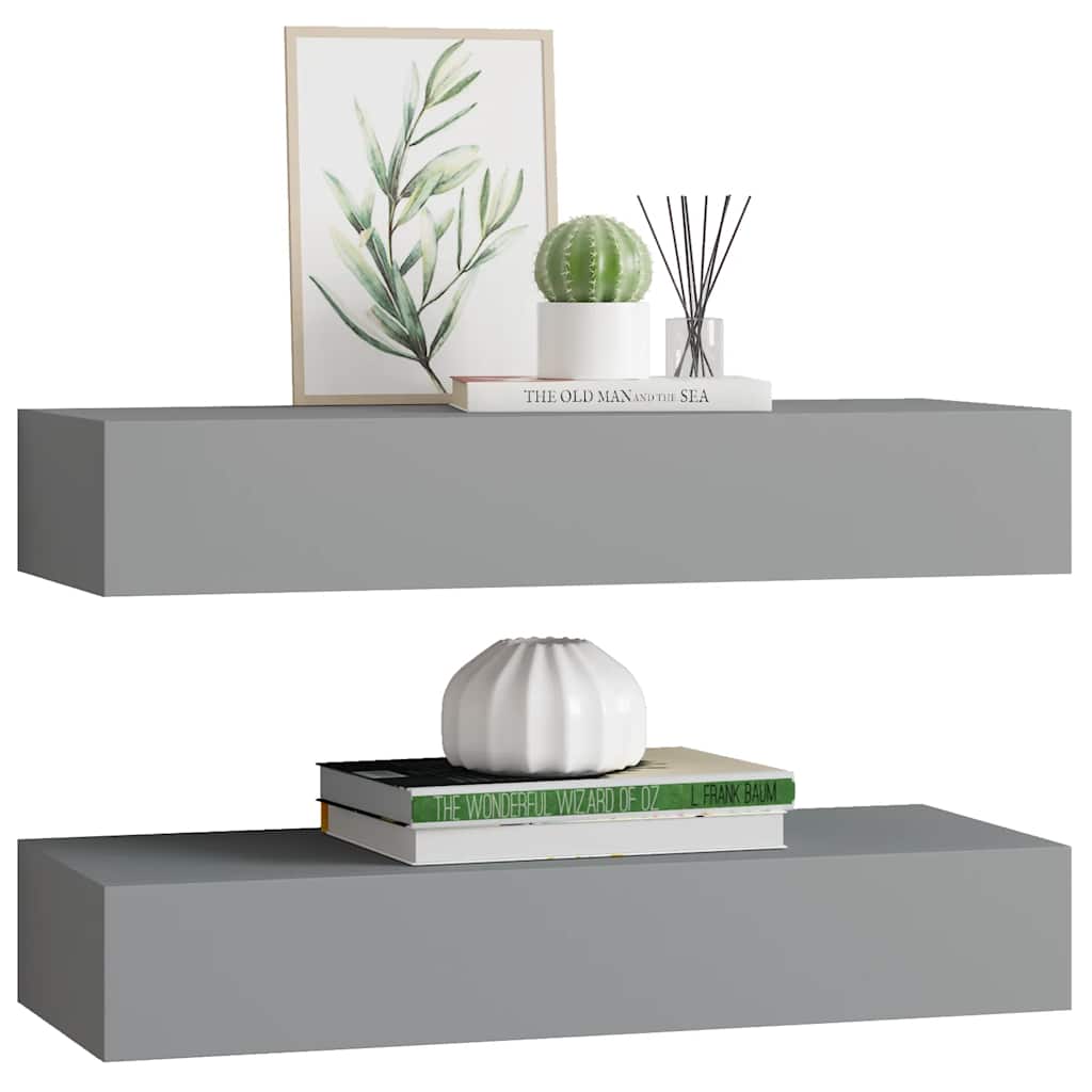 Étagères à tiroirs murales 2 pcs gris 60x23,5x10 cm MDF