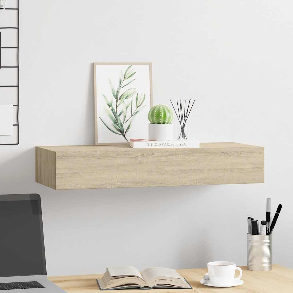 Étagère à tiroir murale chêne 60x23,5x10 cm MDF