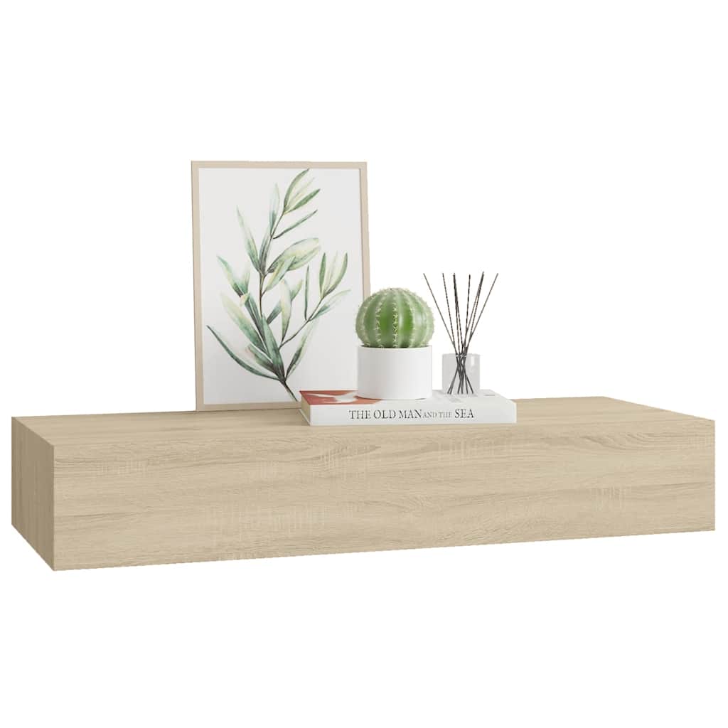 Étagère à tiroir murale chêne 60x23,5x10 cm MDF