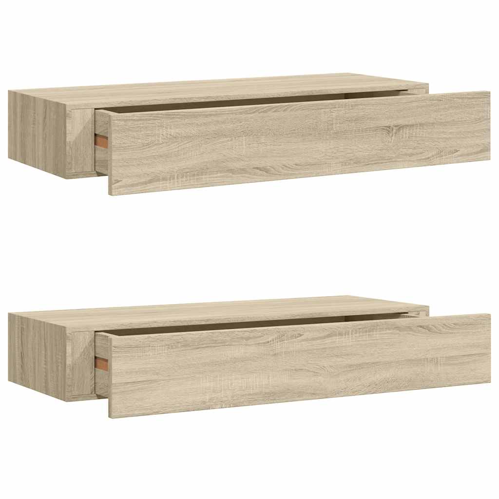 Étagères à tiroirs murales 2 pcs chêne 60x23,5x10 cm MDF