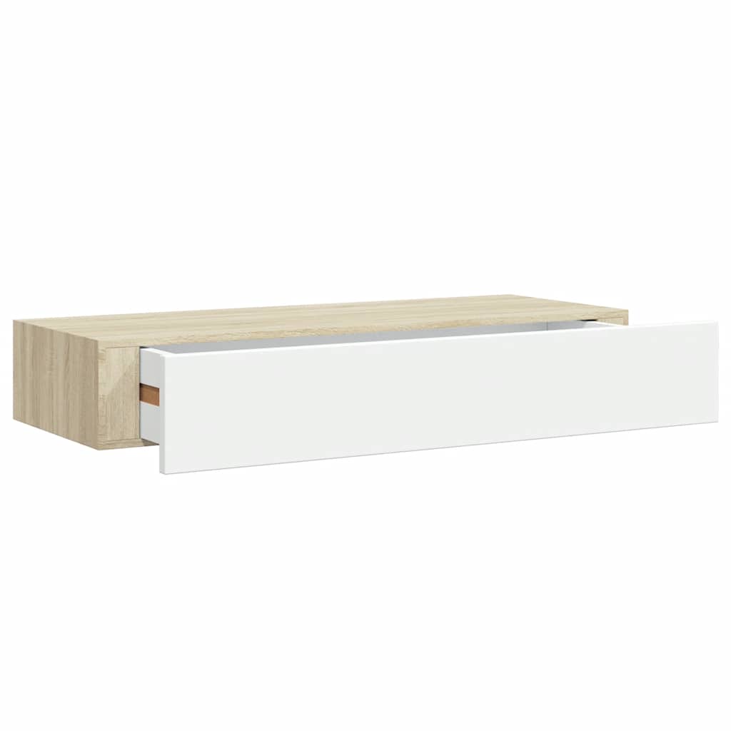 Étagère à tiroir murale chêne et blanc 60x23,5x10 cm MDF