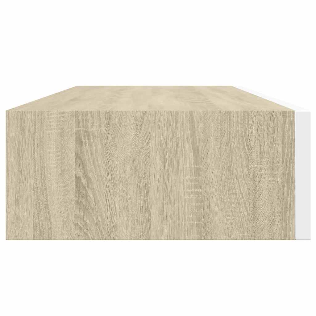Étagère à tiroir murale chêne et blanc 60x23,5x10 cm MDF