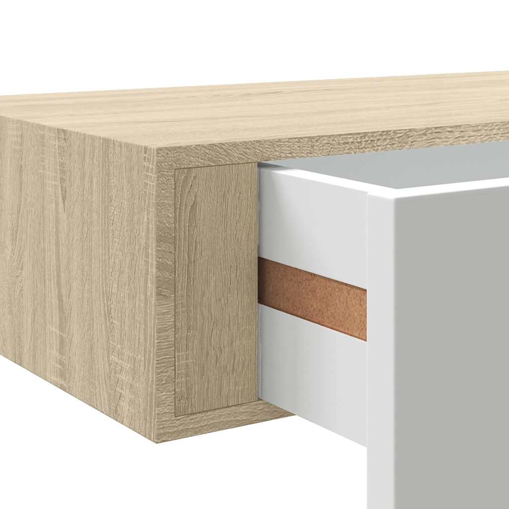 Étagère à tiroir murale chêne et blanc 60x23,5x10 cm MDF
