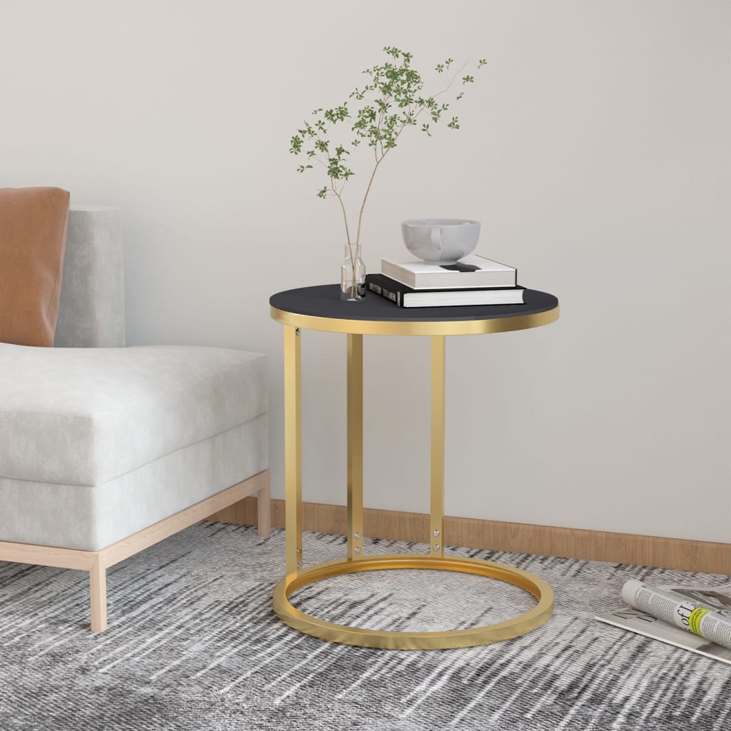 Table d'appoint Doré et noir 45 cm Verre trempé