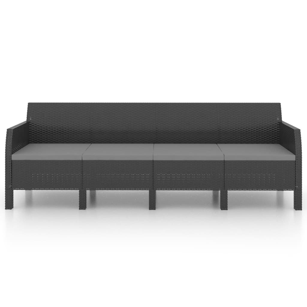 Canapé 4 places de jardin avec coussins Anthracite PP Rotin