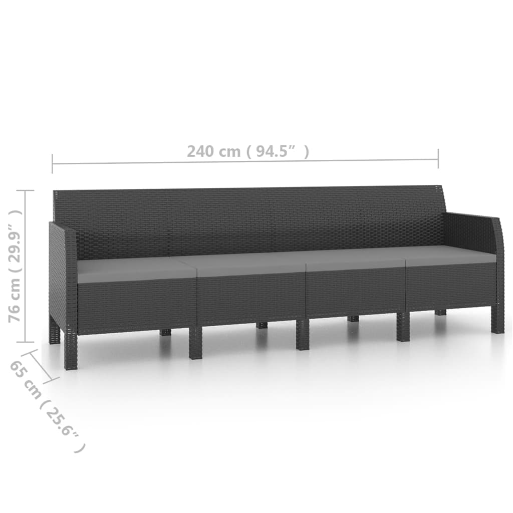 Canapé 4 places de jardin avec coussins Anthracite PP Rotin