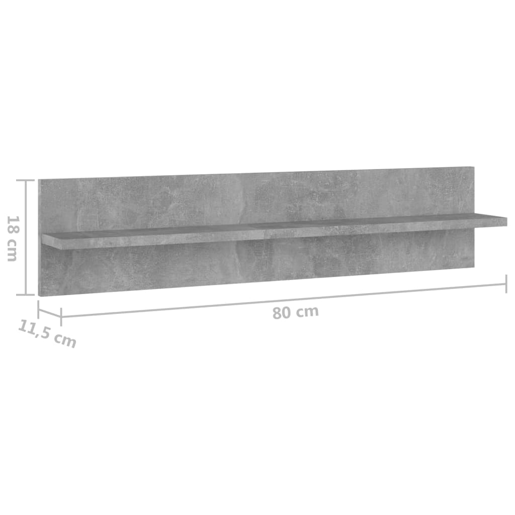 Étagères murales 2pcs Gris béton 80x11,5x18cm bois d'ingénierie