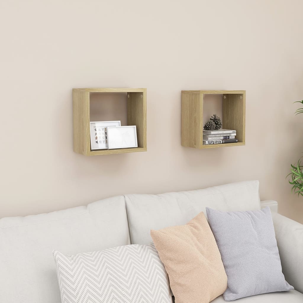 Étagères cube murales 2 pcs Chêne sonoma 26x15x26 cm