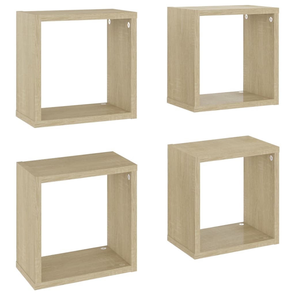 Étagères cube murales 4 pcs Chêne sonoma 26x15x26 cm