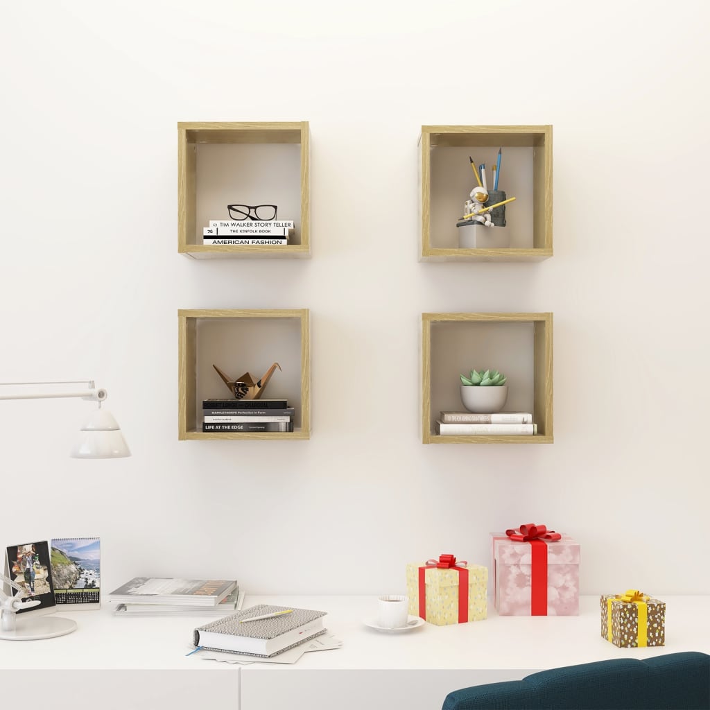 Étagères cube murales 4 pcs Chêne sonoma 26x15x26 cm