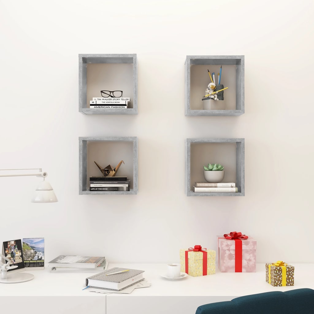 Étagères cube murales 4 pcs Gris béton 26x15x26 cm