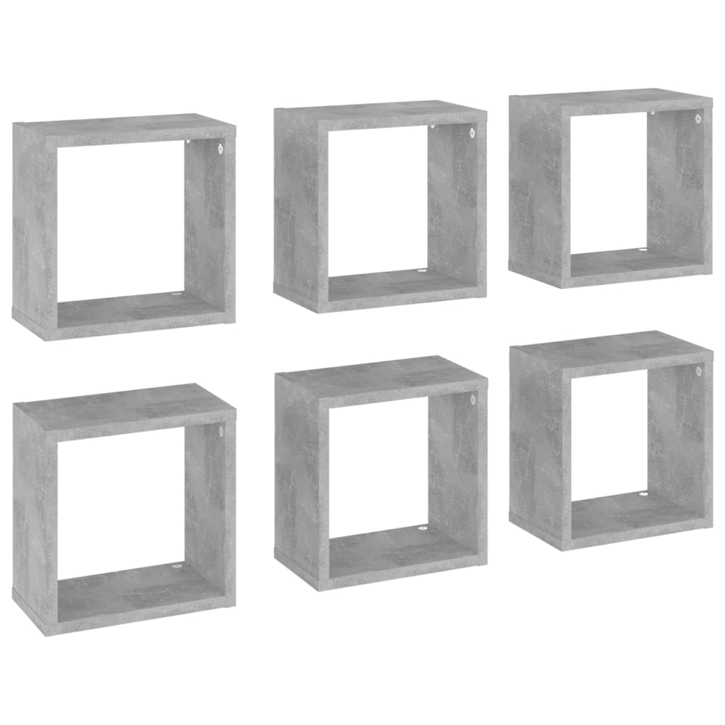 Étagères cube murales 6 pcs Gris béton 26x15x26 cm