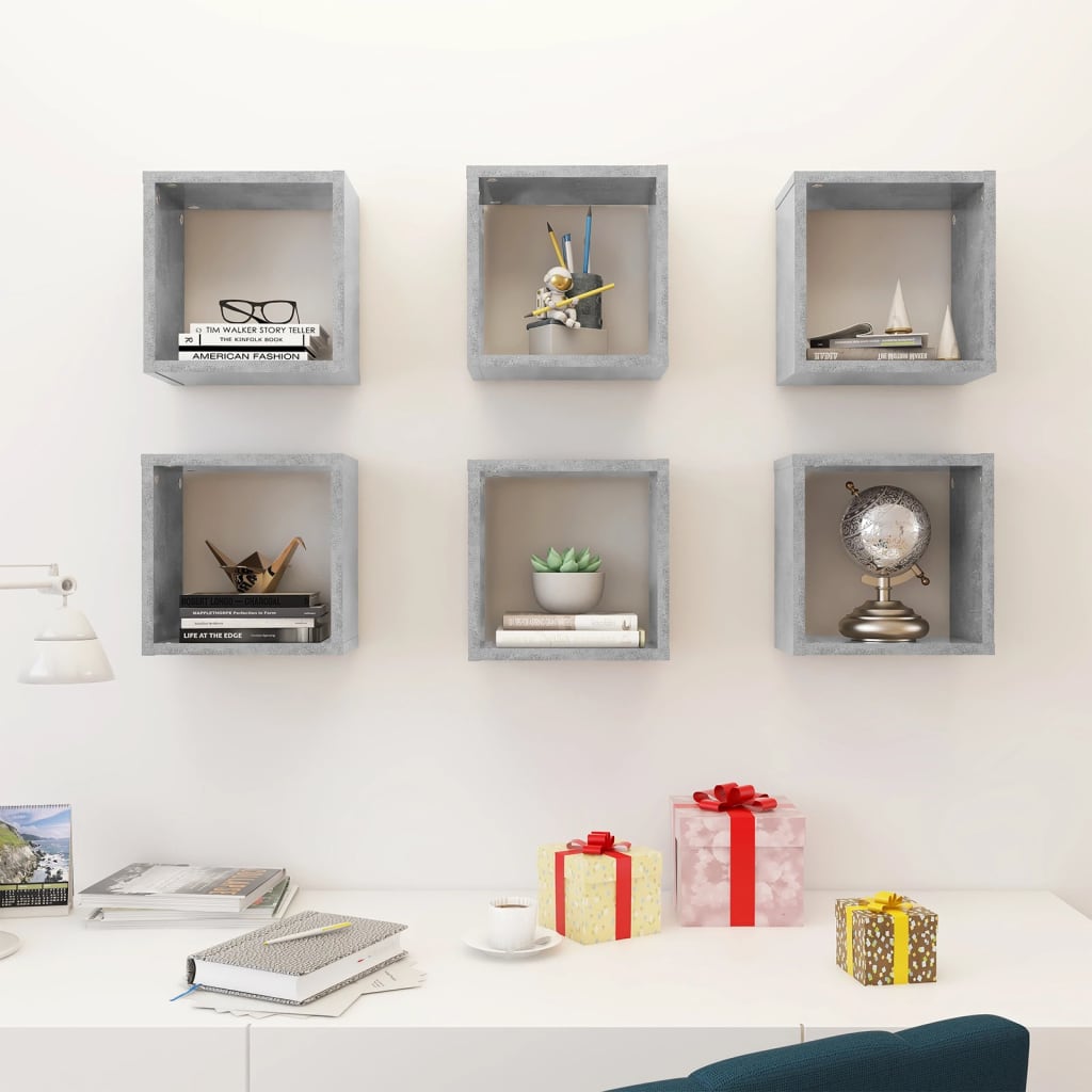 Étagères cube murales 6 pcs Gris béton 26x15x26 cm