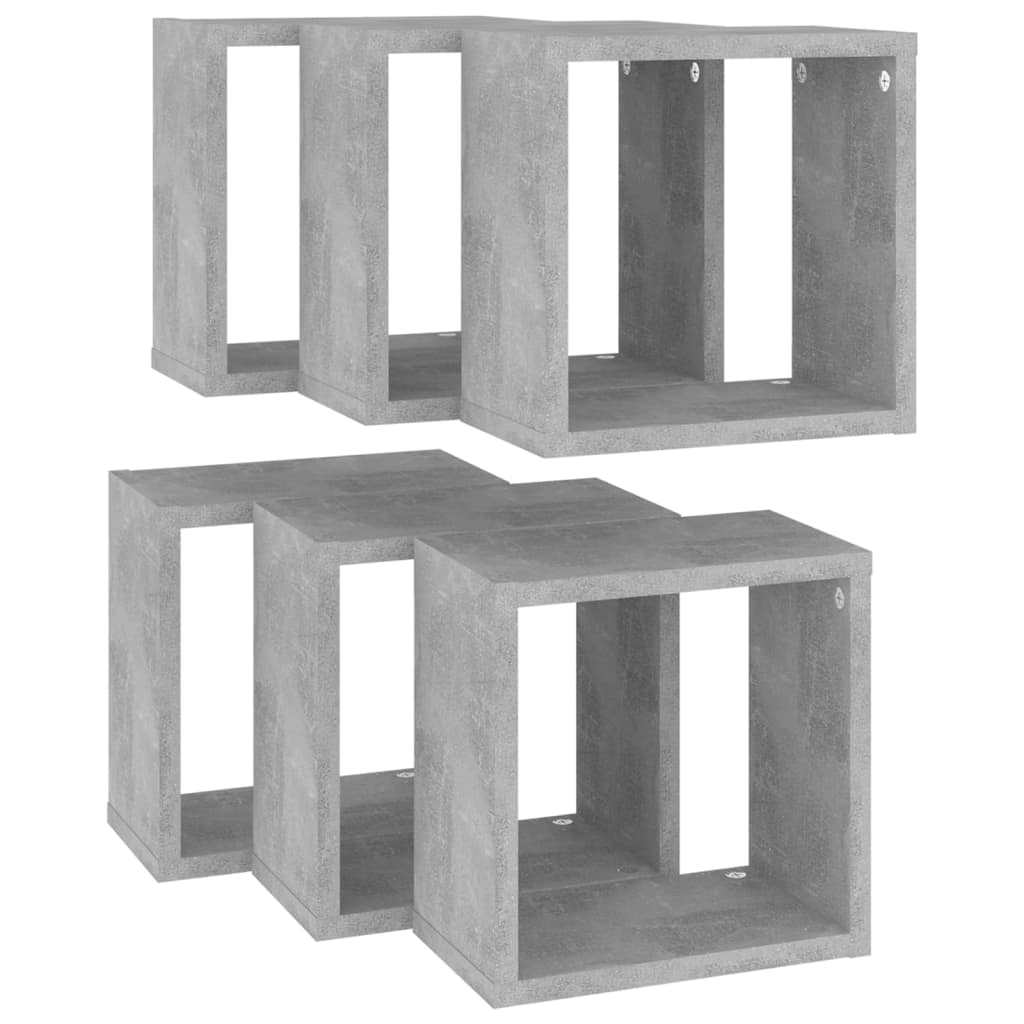 Étagères cube murales 6 pcs Gris béton 26x15x26 cm