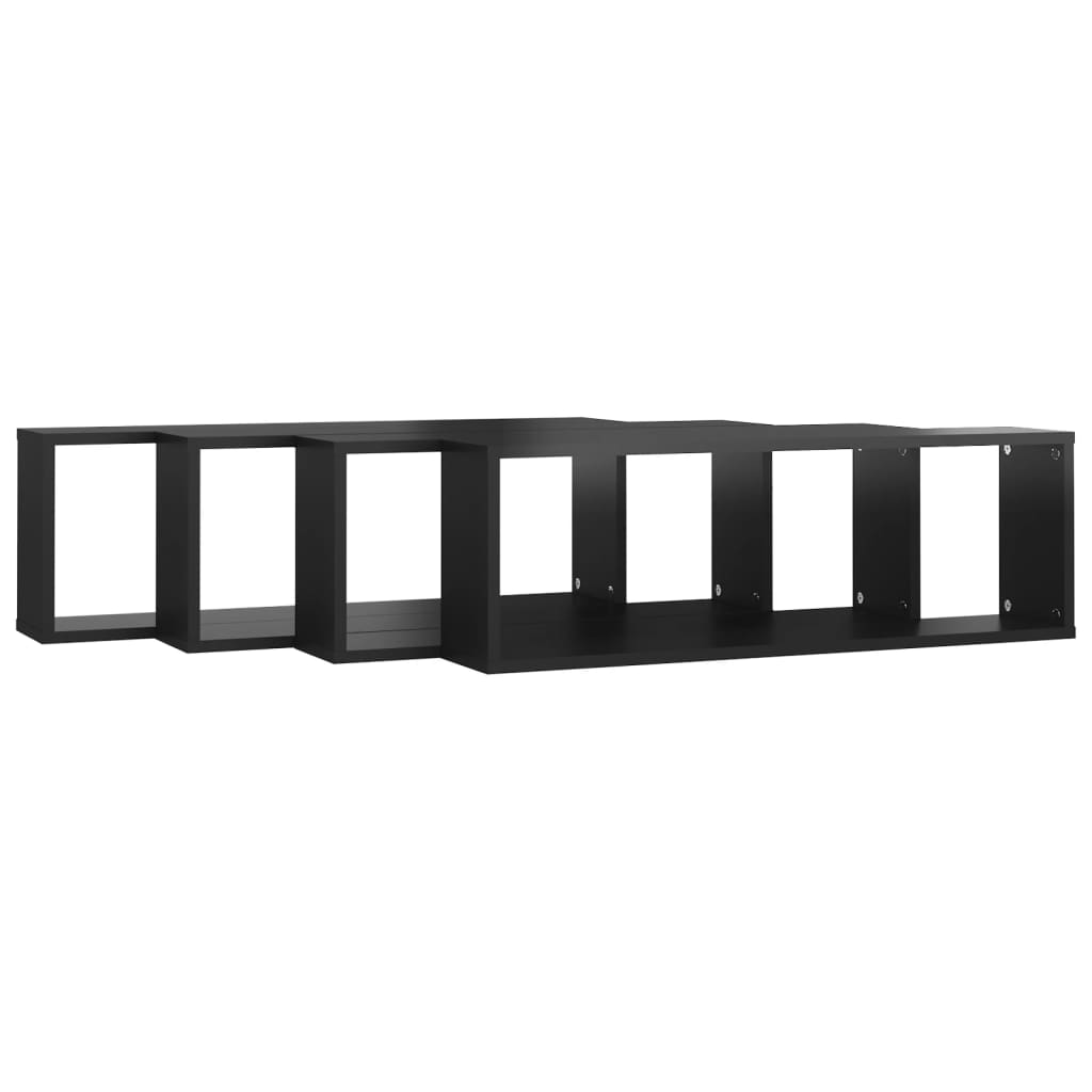 Étagères cube murales 4pcs Noir brillant 80x15x26,5 cm