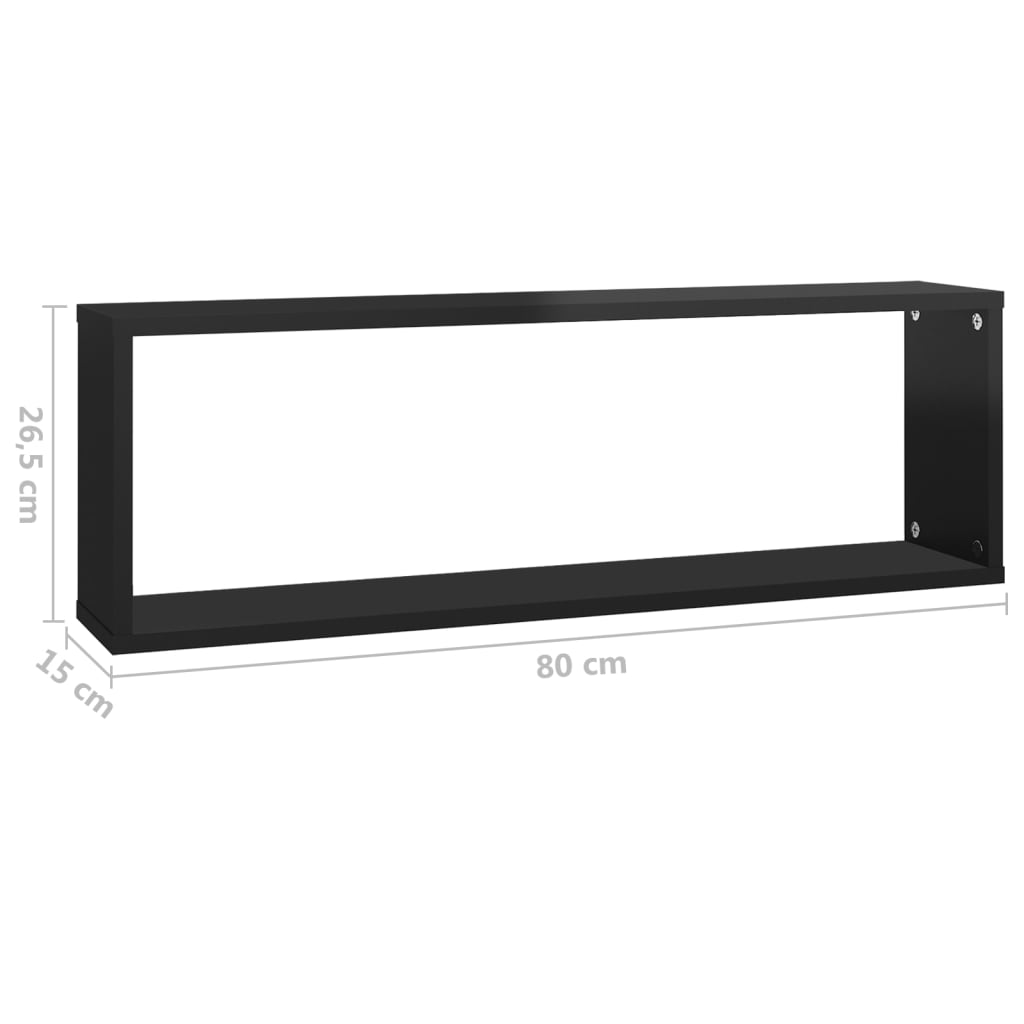 Étagères cube murales 4pcs Noir brillant 80x15x26,5 cm