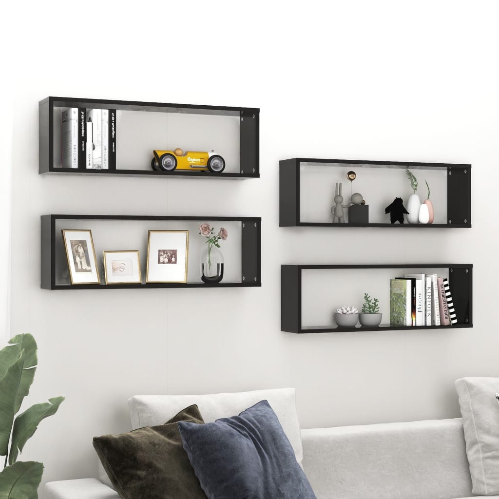 Étagères cube murales 4pcs Noir brillant 80x15x26,5 cm