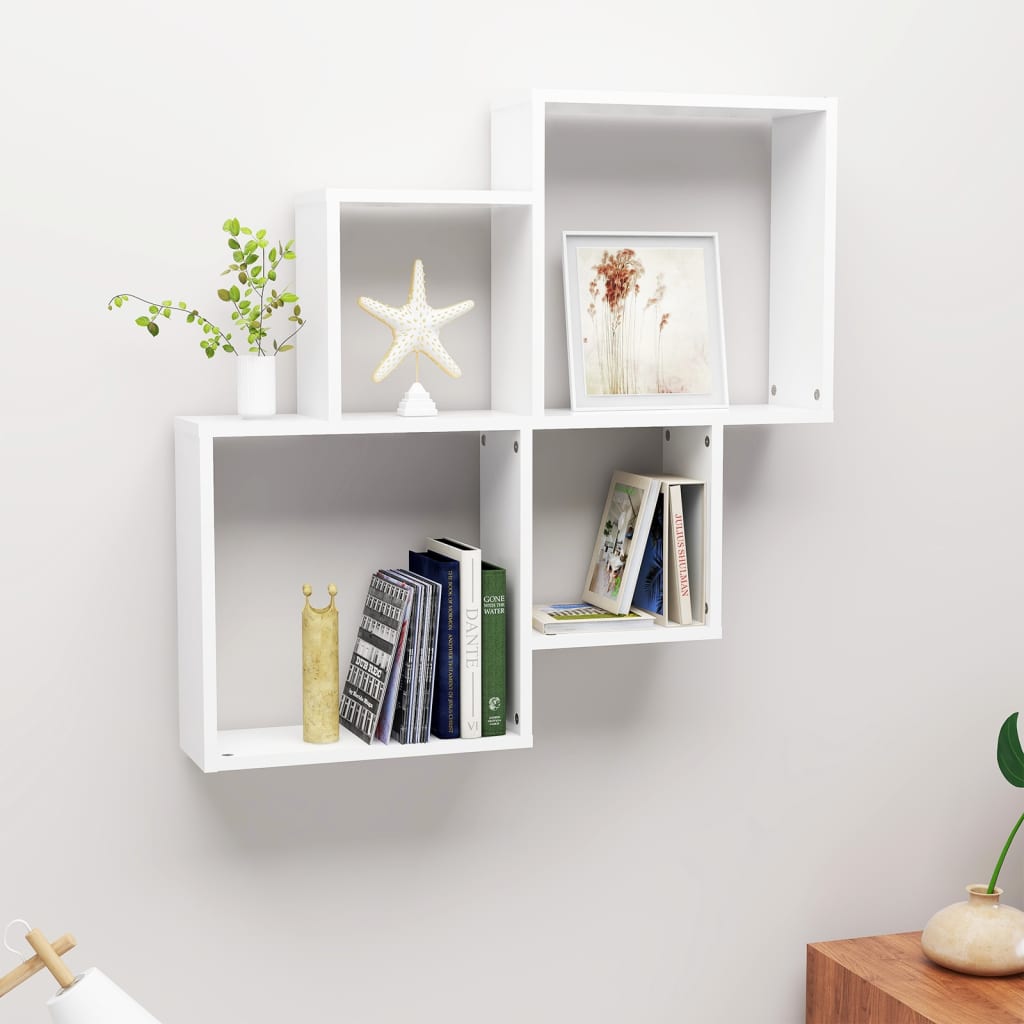 Étagère murale cube Blanc 80x15x78,5 cm Bois d’ingénierie