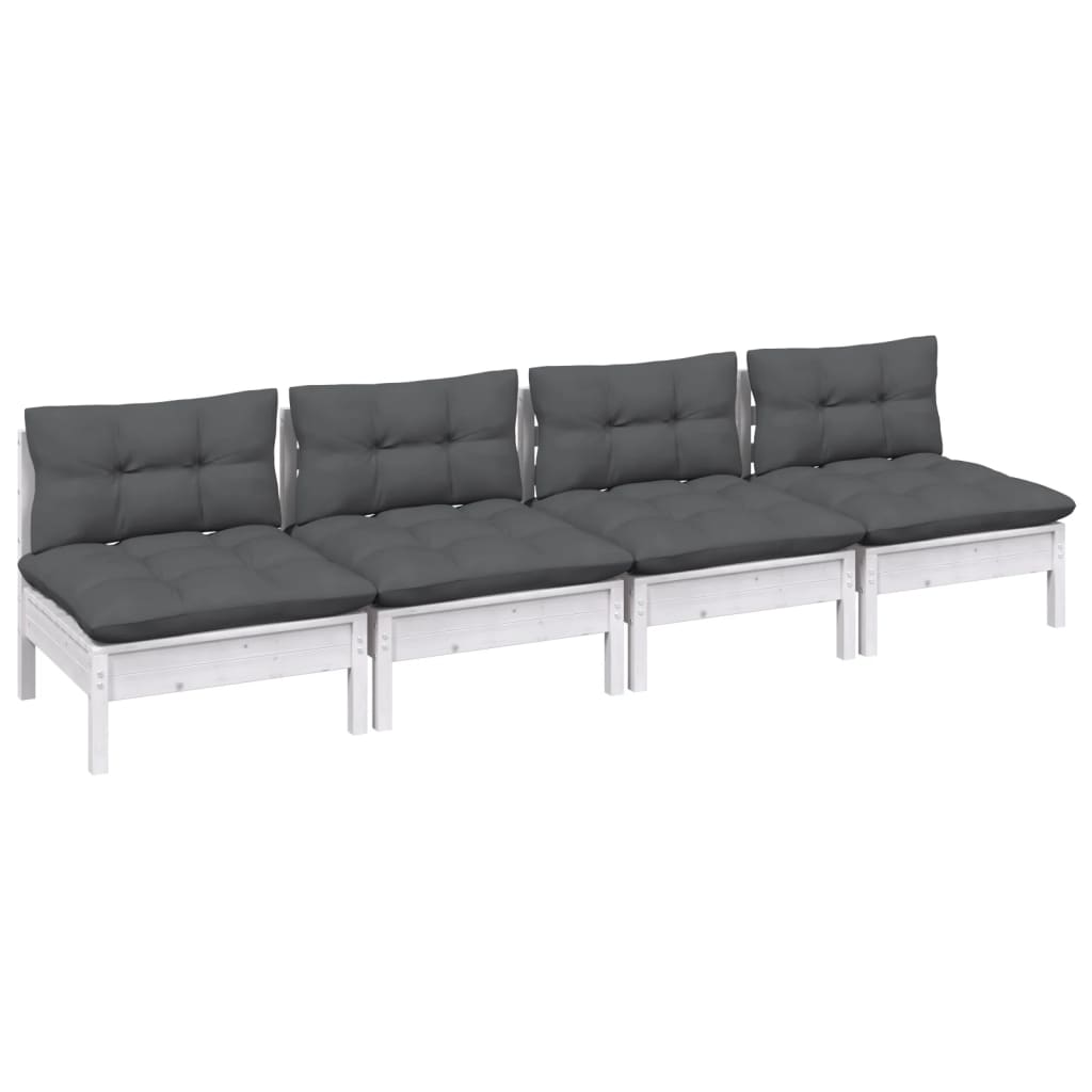 Canapé 4 places de jardin avec coussins anthracite Bois de pin