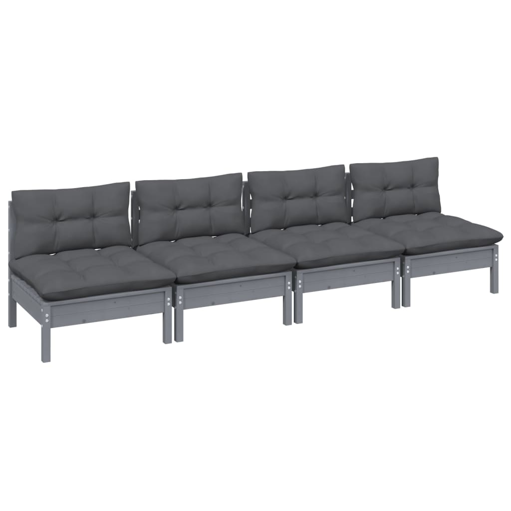 Canapé 4 places de jardin avec coussins anthracite Bois de pin