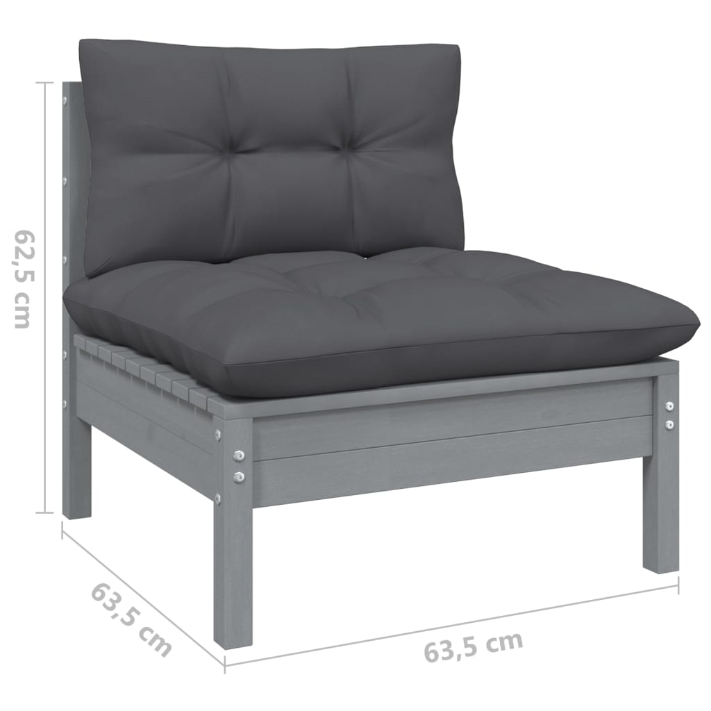 Canapé 4 places de jardin avec coussins anthracite Bois de pin
