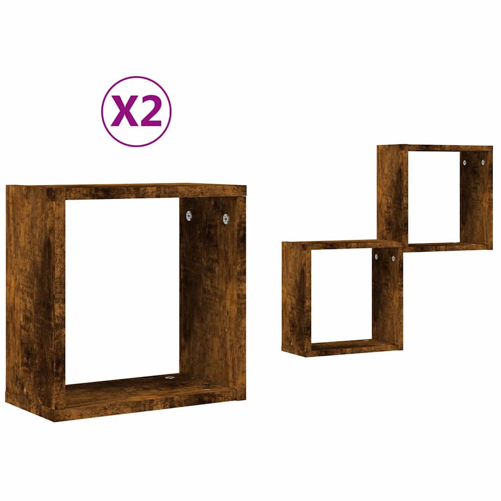 Étagères murales sous forme de cube 2 pcs chêne fumé 30x15x30cm