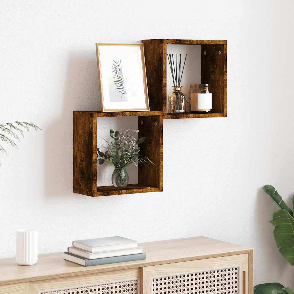 Étagères murales sous forme de cube 2 pcs chêne fumé 30x15x30cm
