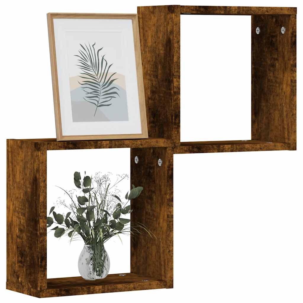 Étagères murales sous forme de cube 2 pcs chêne fumé 30x15x30cm