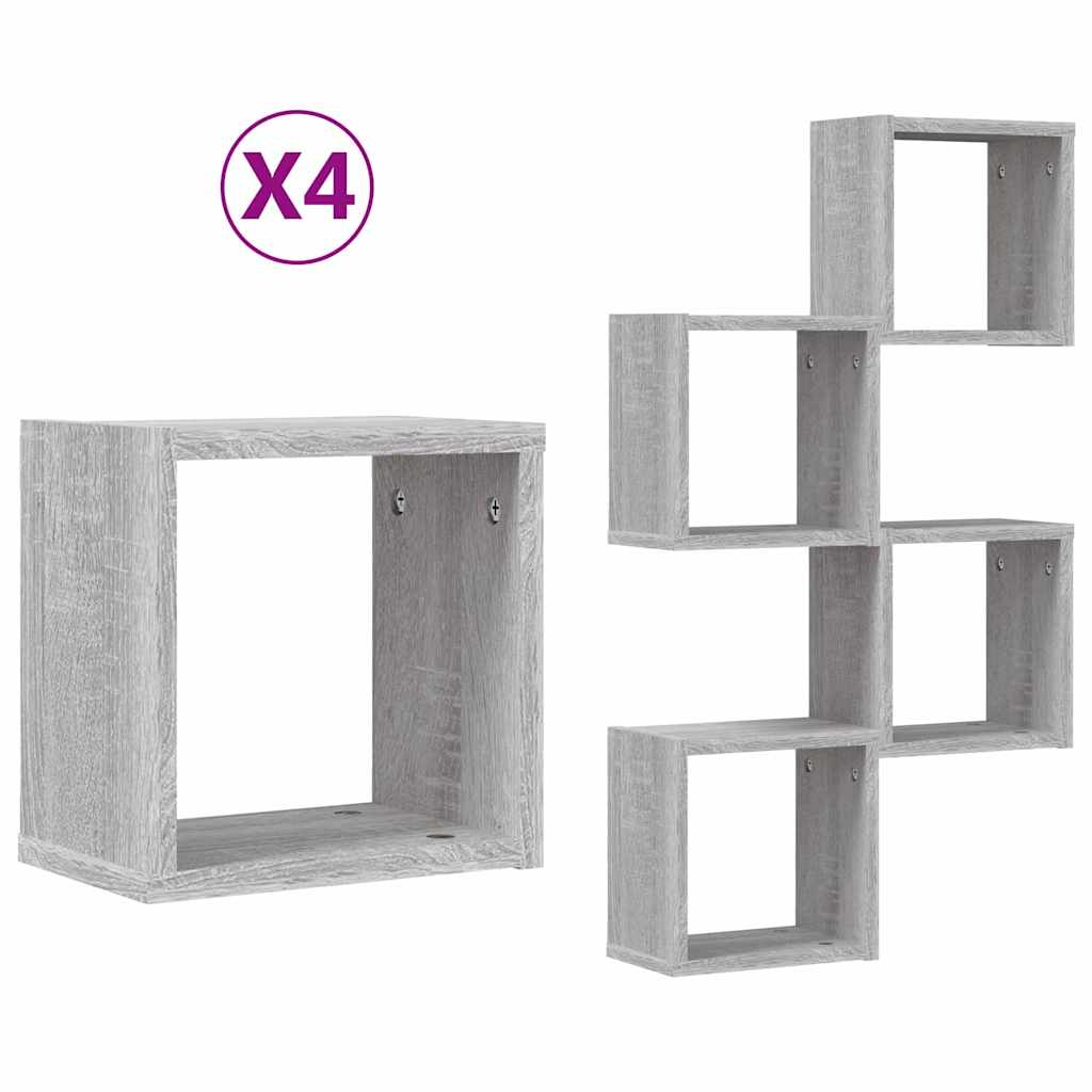 Étagères Murales 4 pcs Gris 26 x 15 x 26 cm Bois d'ingénierie