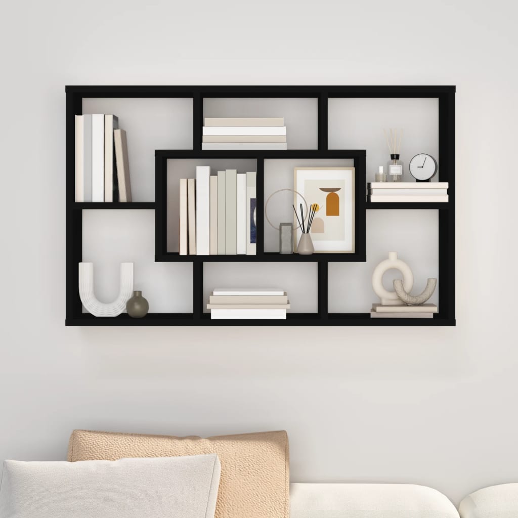 Étagère murale noir 85x16x52,5 cm bois d'ingénierie