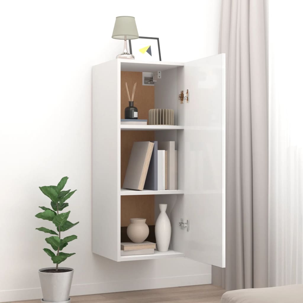 Armoire murale Blanc brillant 34,5x34x90 cm Bois d'ingénierie